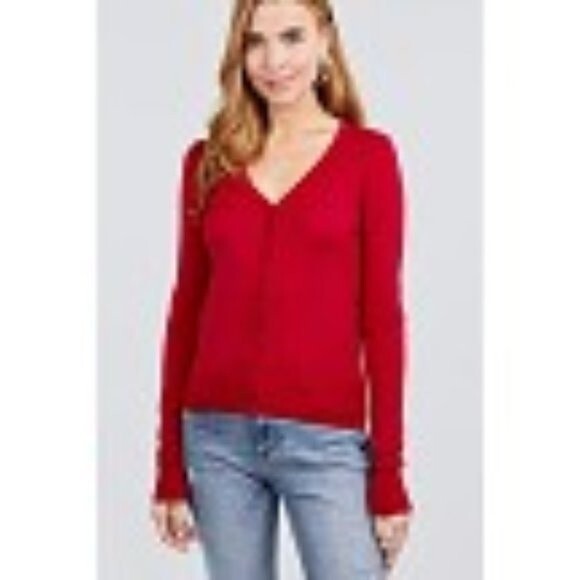 Active Usa Small Dark Red V-Neck Button Down Cardigan NWT - Picture 2 of 11